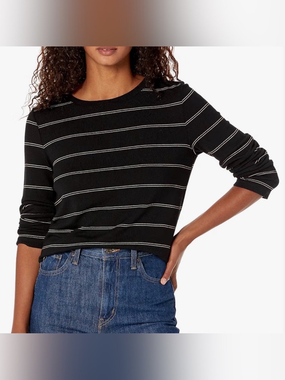 Vince Black Long-Sleeve Top with Light Stripe Detail
